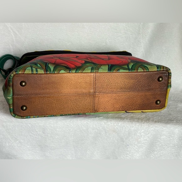 Anuschka hand-painted leather flap-over crossbody purse floral animal print - Picture 15 of 15